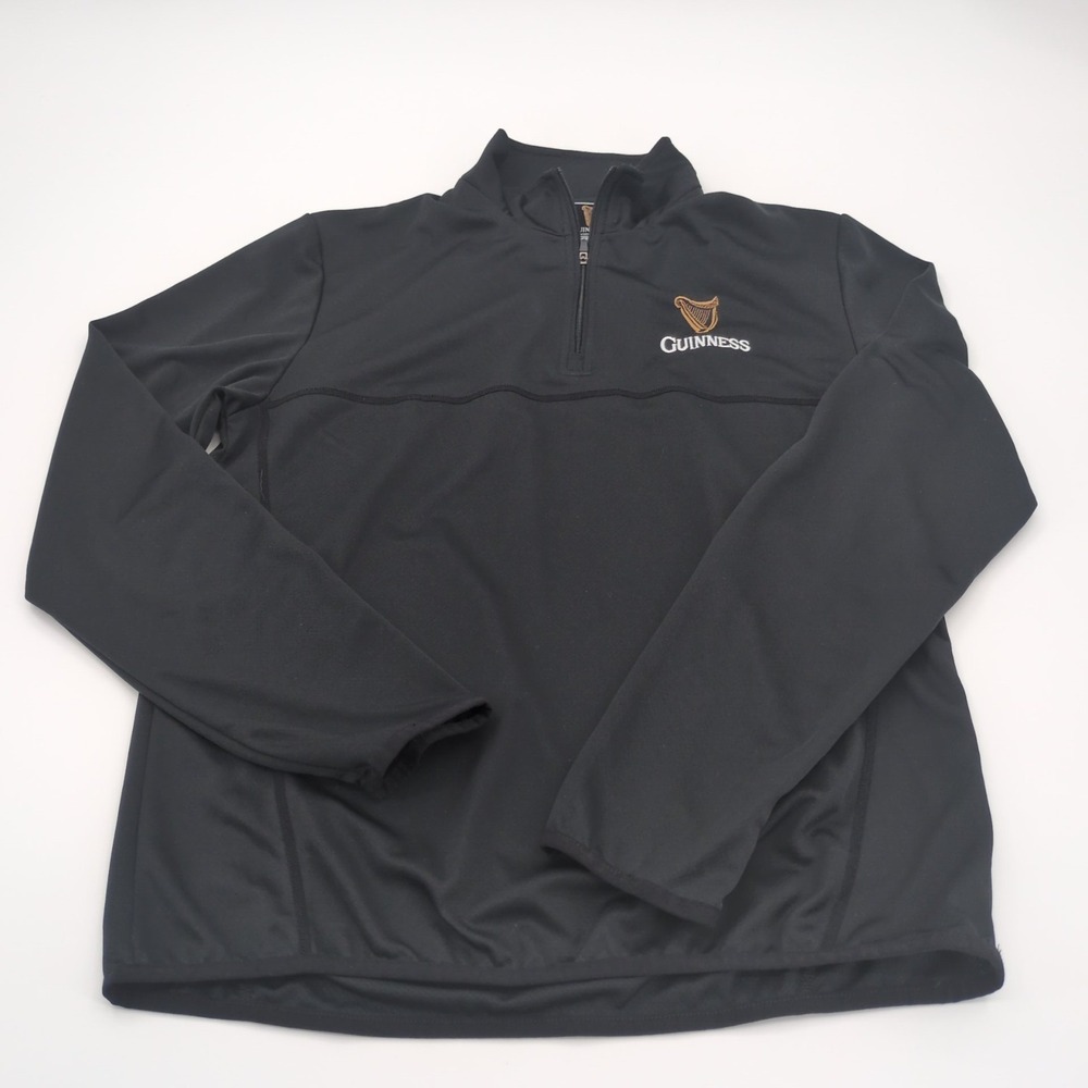 Guinness Mens Black Quarter Zip Pullover Sweater Harp Logo Beer Large Activewear